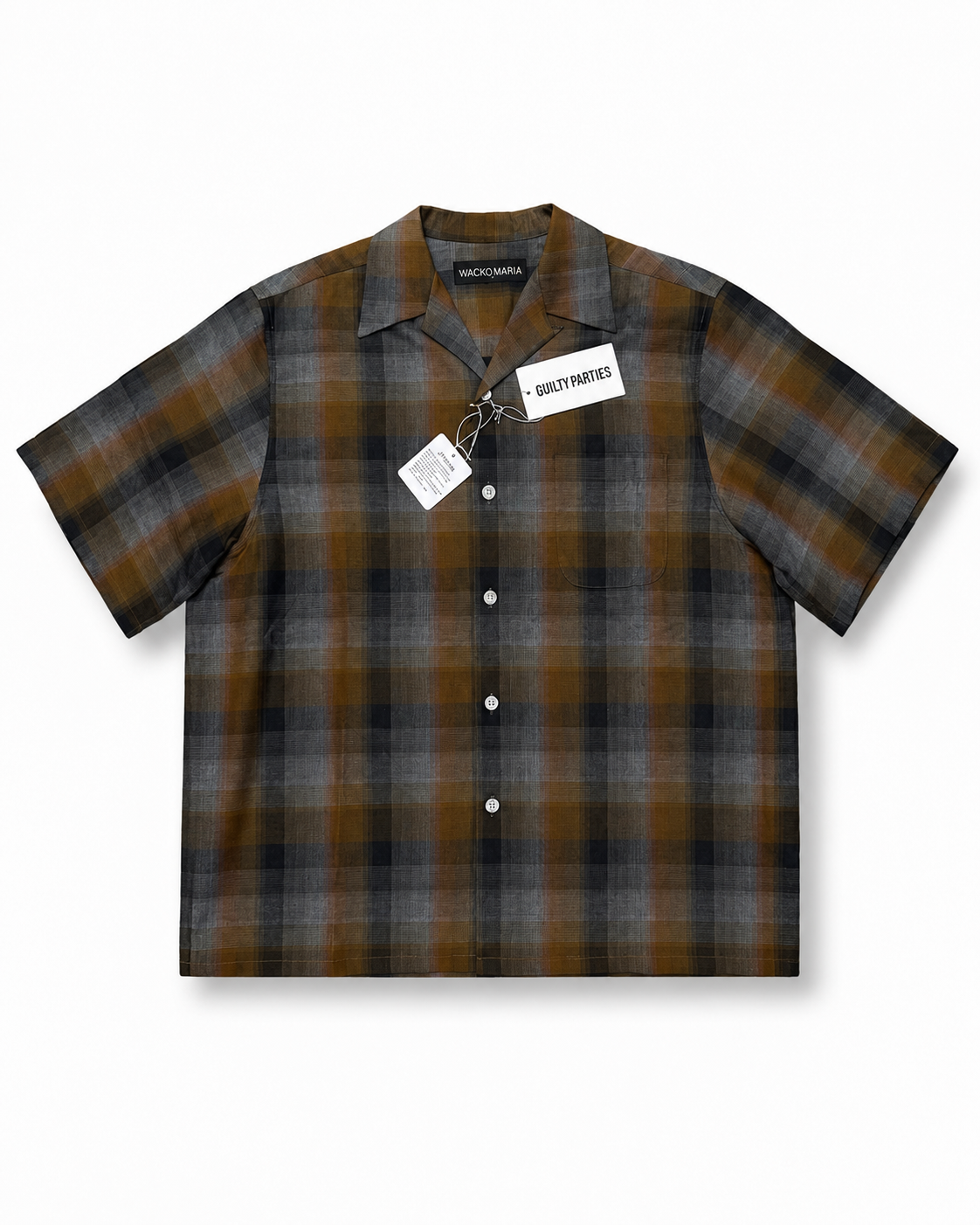 WACKO MARIA OMBRE CHECK OPEN COLLAR SHIRT (TYPE-1)【GRAY】