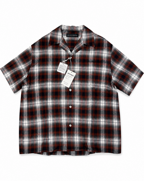 S__58826789_0 WACKO MARIA OMBRE CHECK OPEN COLLAR SHIRT S/S BROWN
