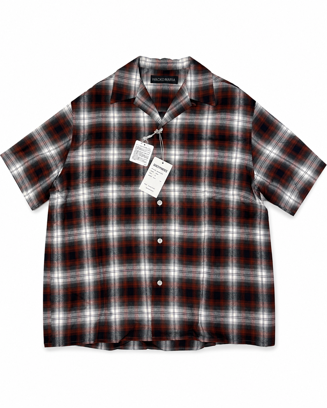 WACKO MARIA OMBRE CHECK OPEN COLLAR SHIRT S/S BROWN