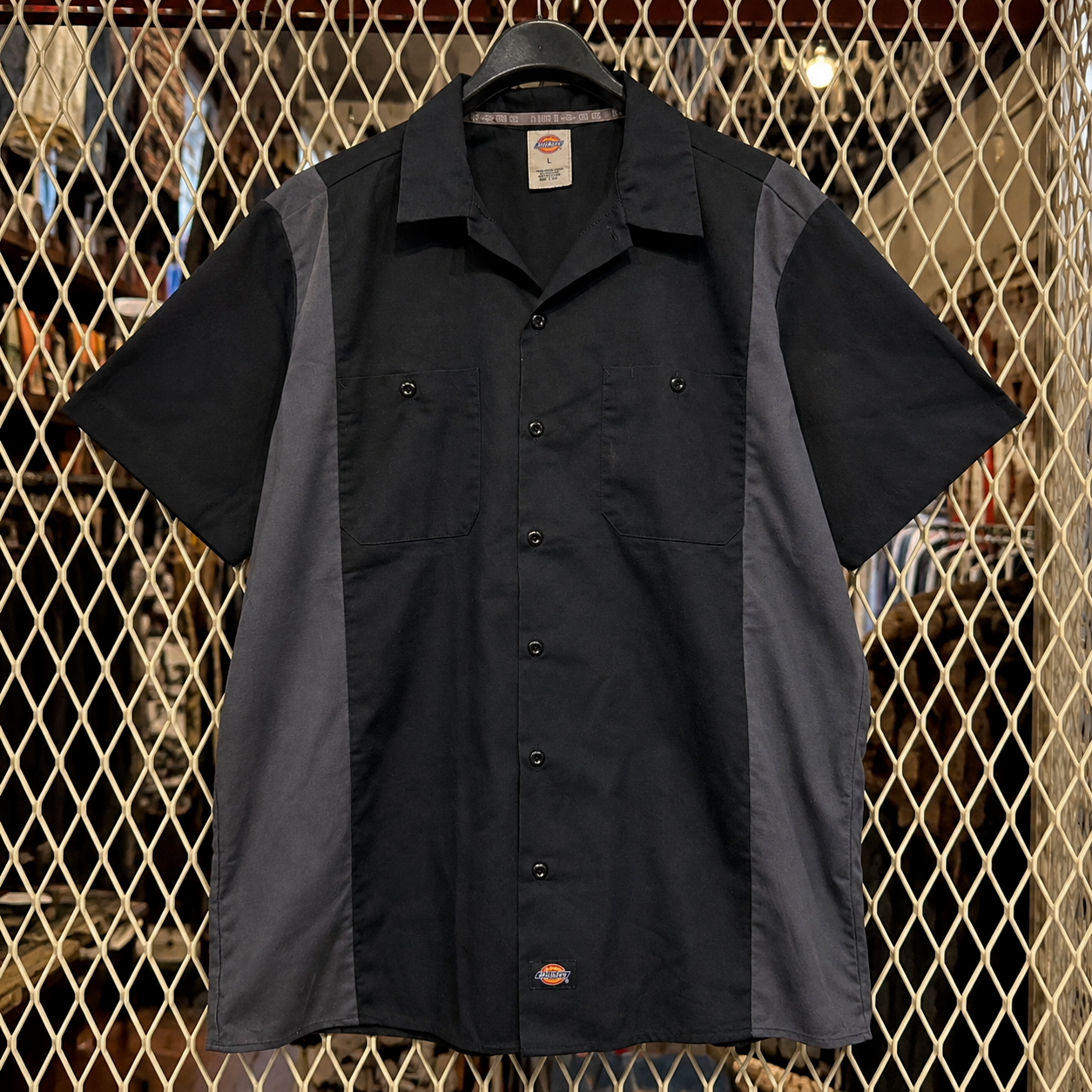 Dickies Two Tone Work Shirt 黑灰拼色短袖工裝襯衫 L