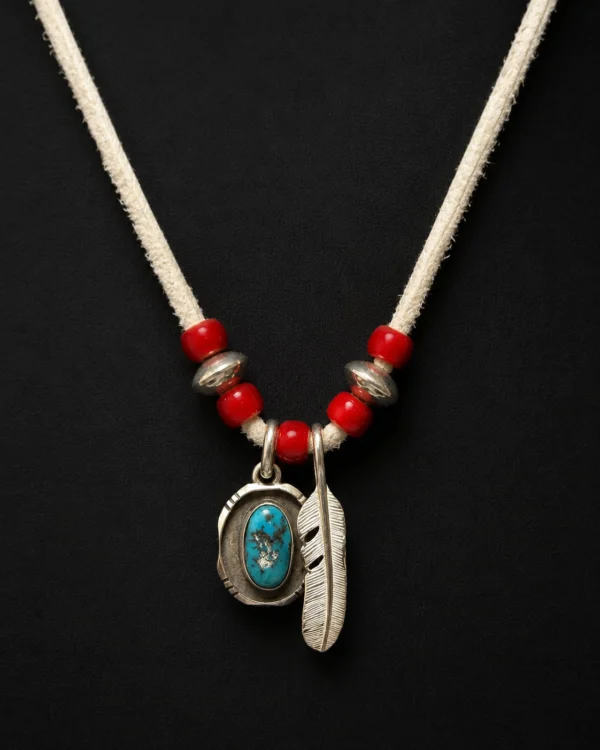 10FF5808F4A1E7E07C74CFFB15EF63F9B8EF1BF0 Silver Dollar Craft Turquoise Feather Deerskin Necklace