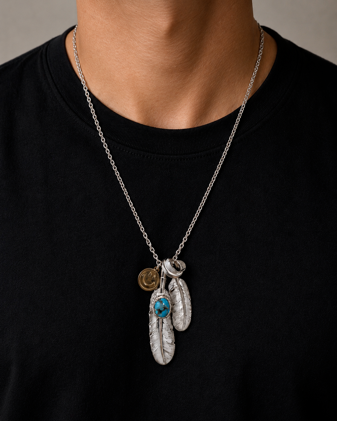 POCKET Sterling Silver Turquoise Multi Feather Necklace 日本買付・少量入荷